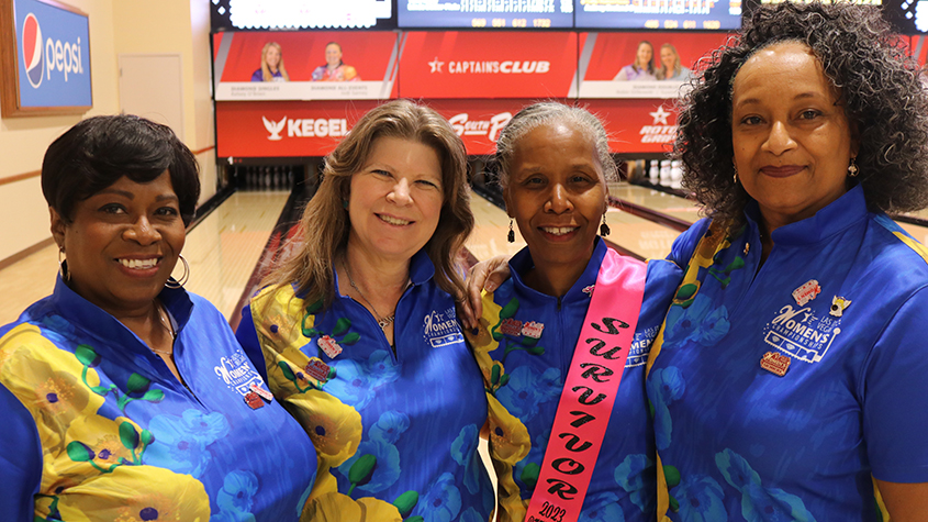 Sylvia Smith and her teammates during Bowl for the Cure Week at the 2023 USBC Women's Championships